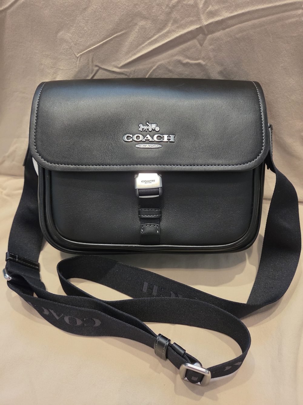 COACH Unisex Black Leather Crossbody Bag